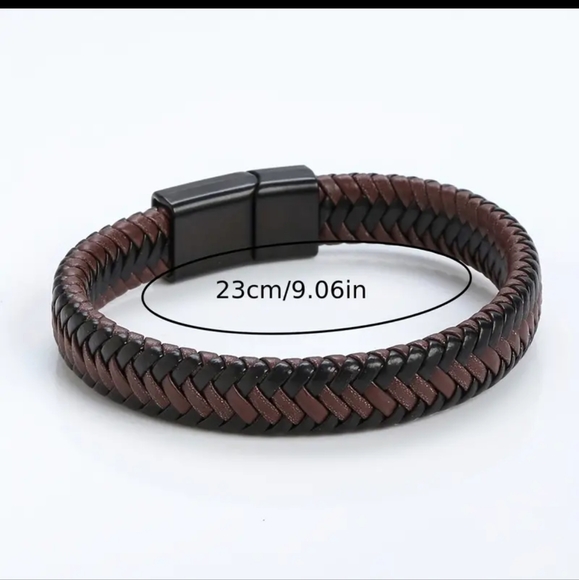 Men's Leather Open Bangle, Multi-size  Woven  Leather Hand Rope - Picture 3 of 7
